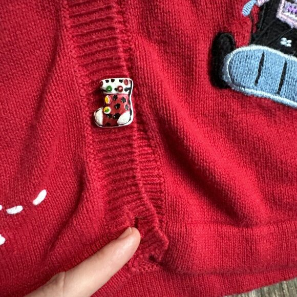 Vintage 90s Christmas Sweater Cardigan Womens Red Embroidery‎ Snowflakes L Boxy - Picture 6 of 9